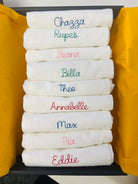 A set of cotton napkins with names for the whole family for Christmas and thanksgiving