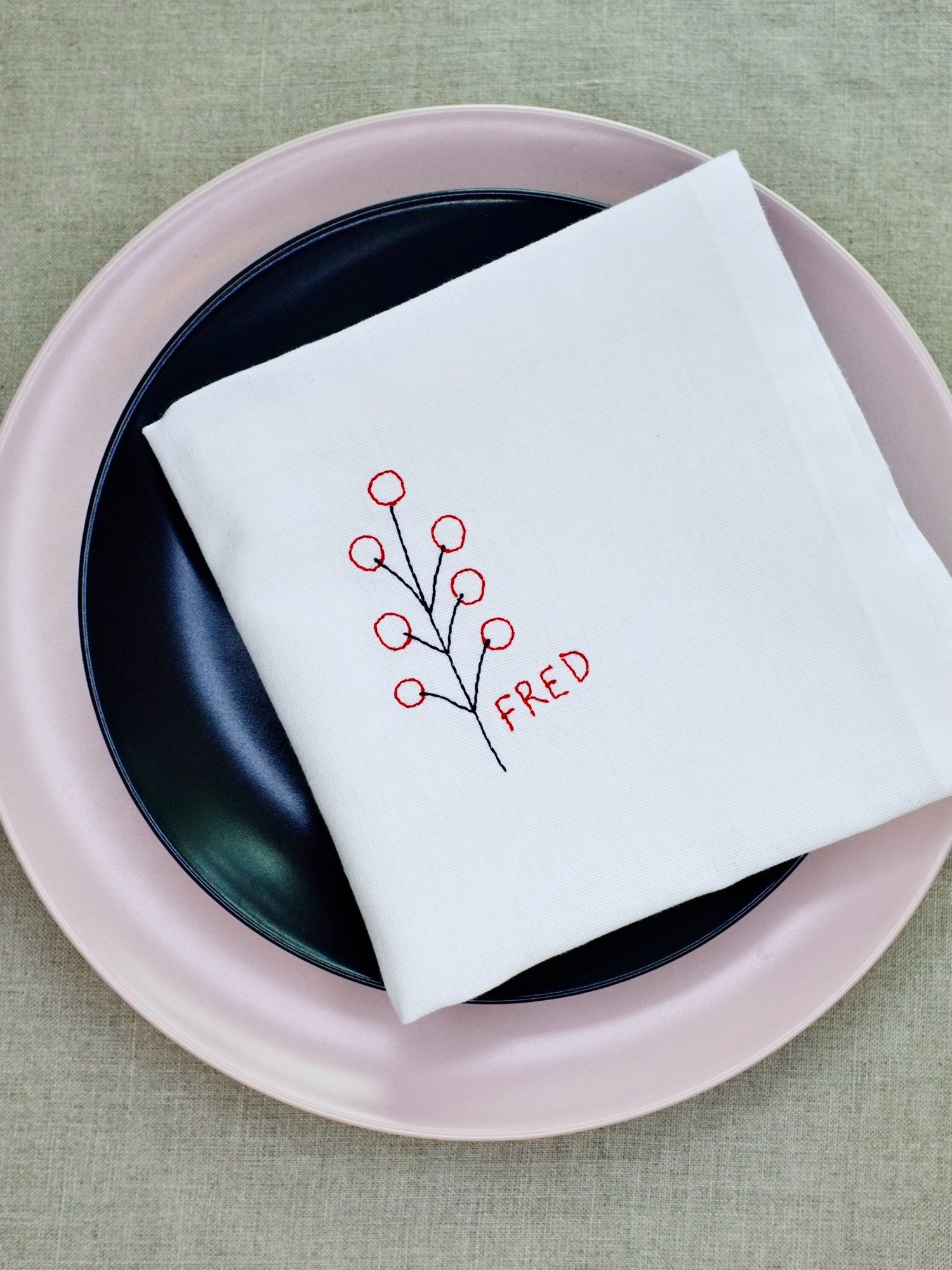 Berry design custom embroidered Christmas cotton napkin