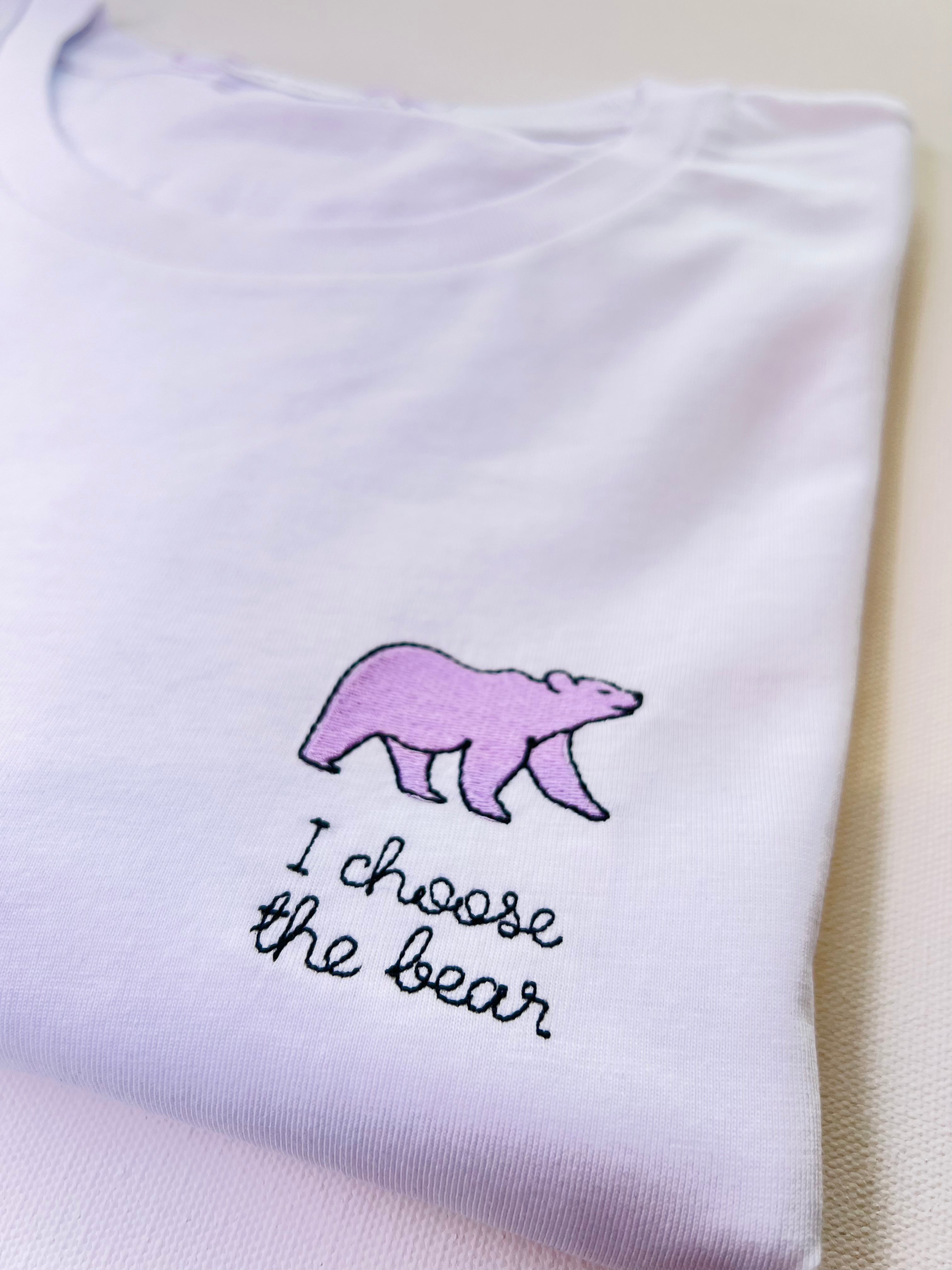 Embroidered bear motif with I choose the bear text