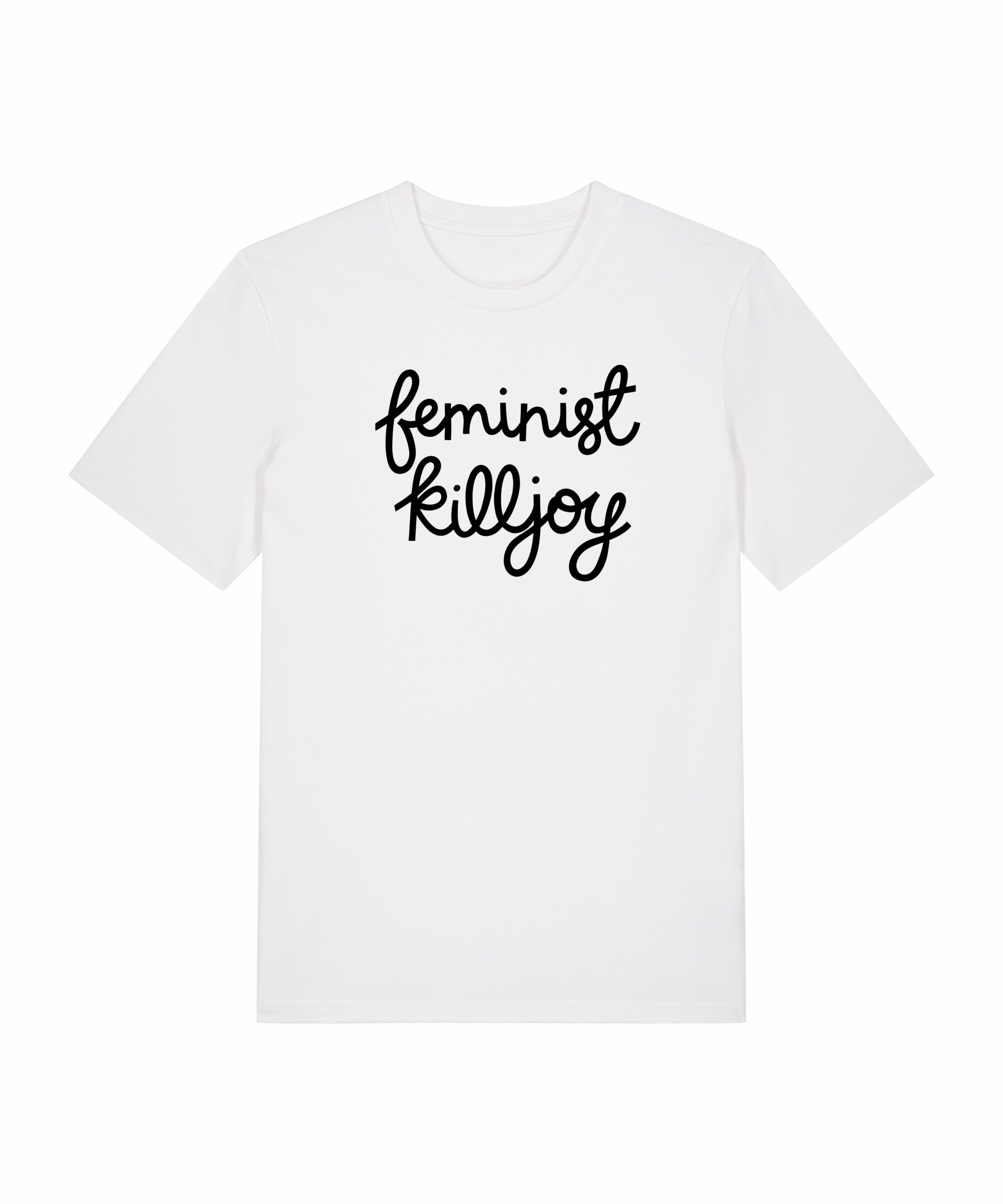 white feminist killjoy tshirt with black print