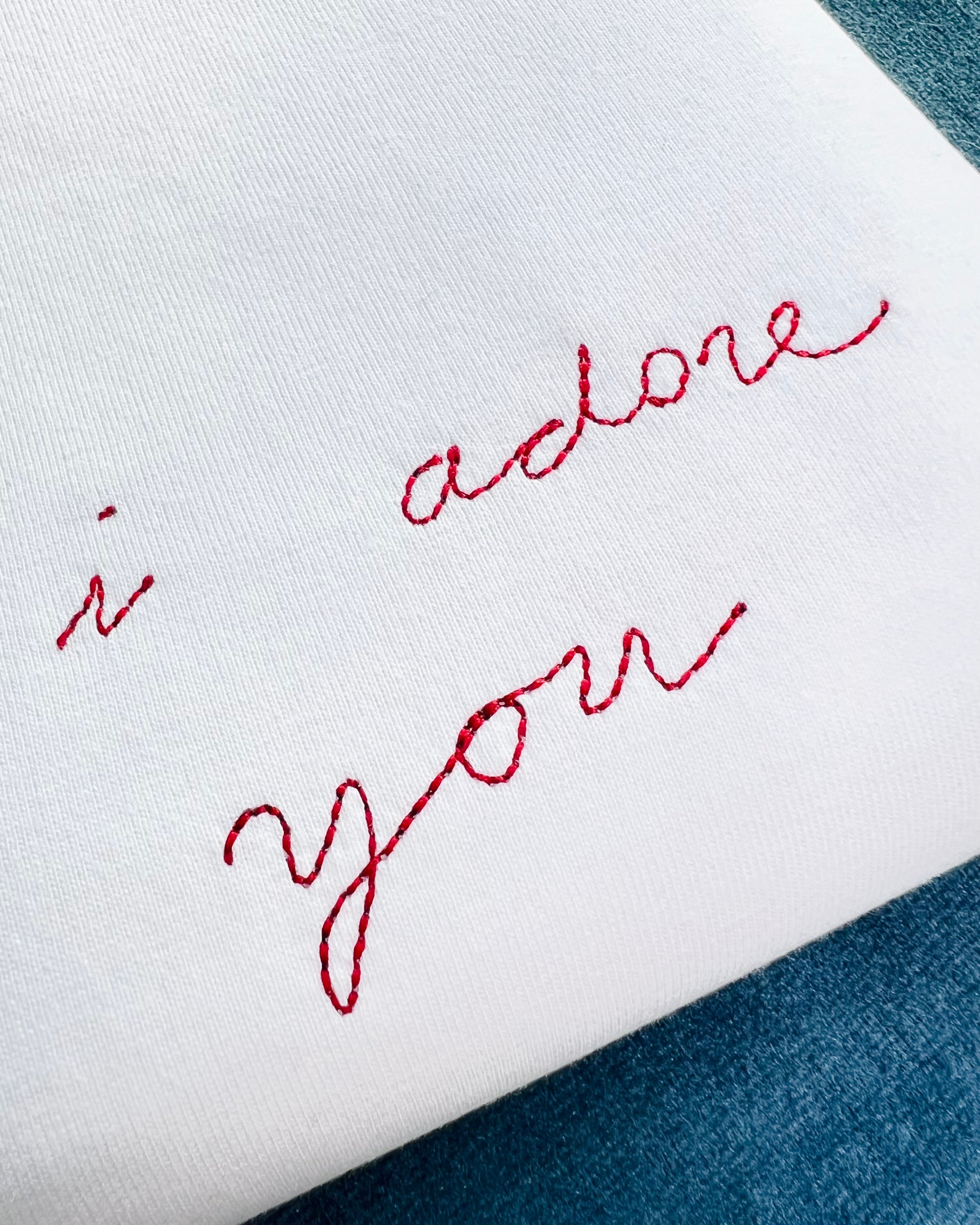 I adore you handwriting embroidered on white tshirt