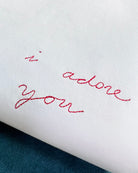 white personalised hand writing embroidered tee for valentine’s anniversary mother’s father’s ‘i adore you’