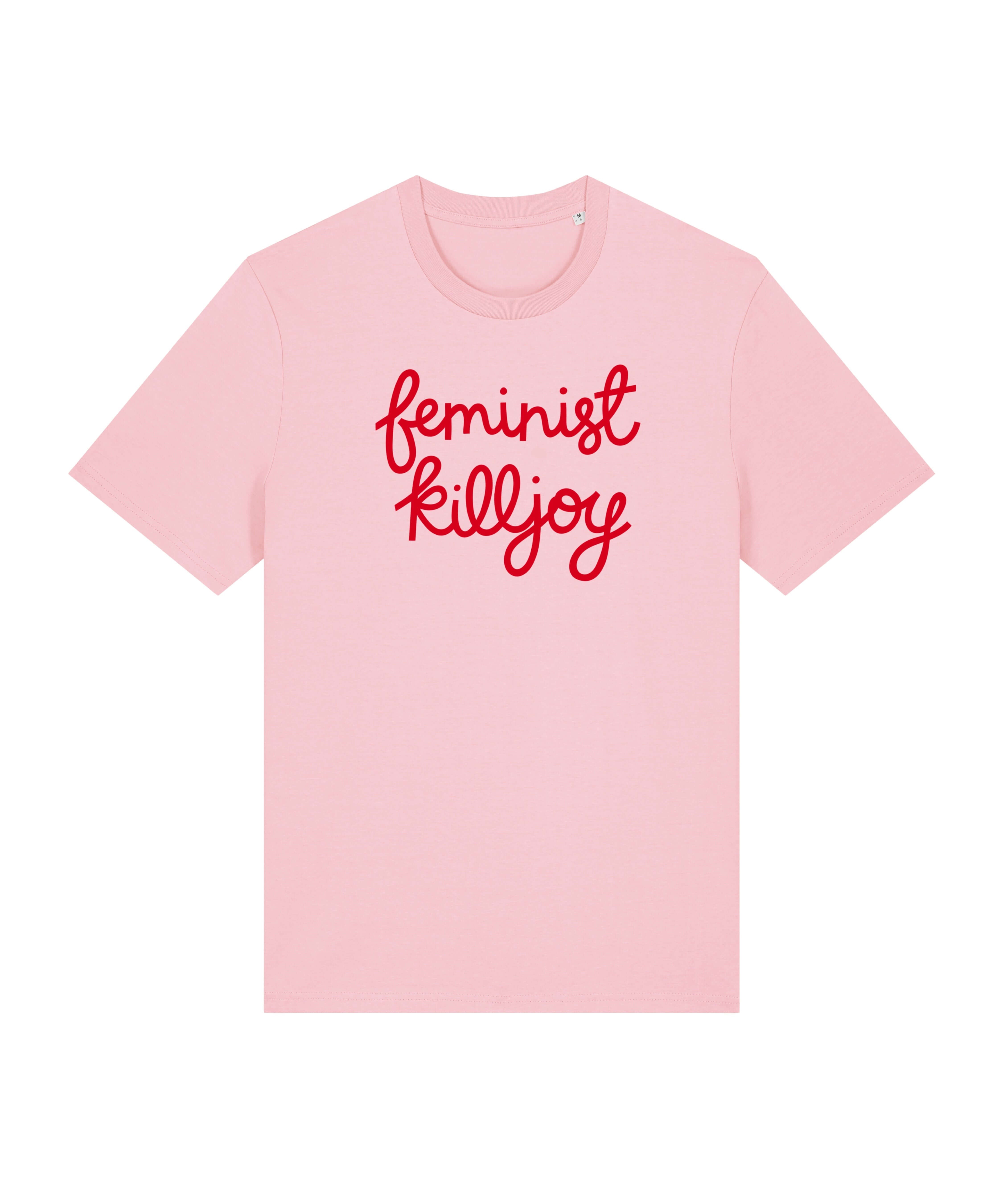 pink feminist killjoy tee with red print