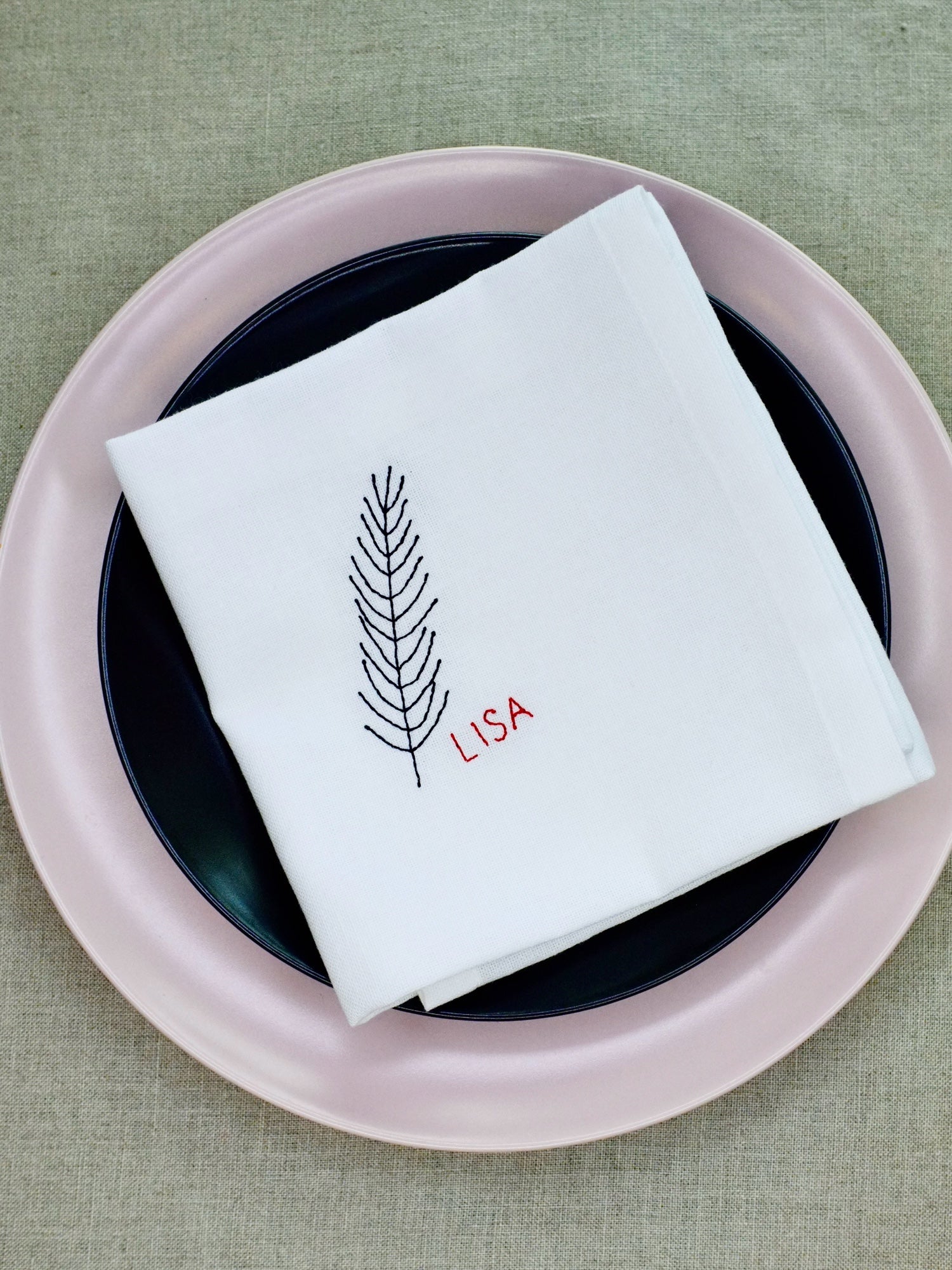 Fir design custom embroidered Christmas napkin 