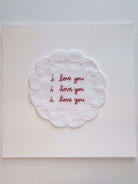 I love you hand embroidered textile art 