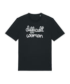 black tshirt with difficult woman printed in white